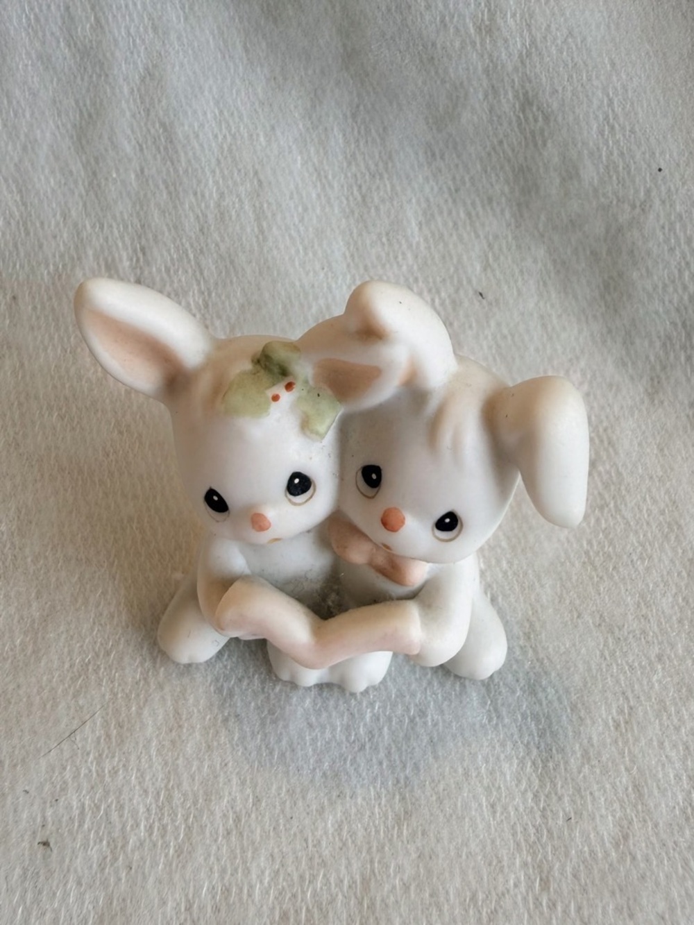 Precious Moments White Bunny Couple Figurine with Pink & Green Accents